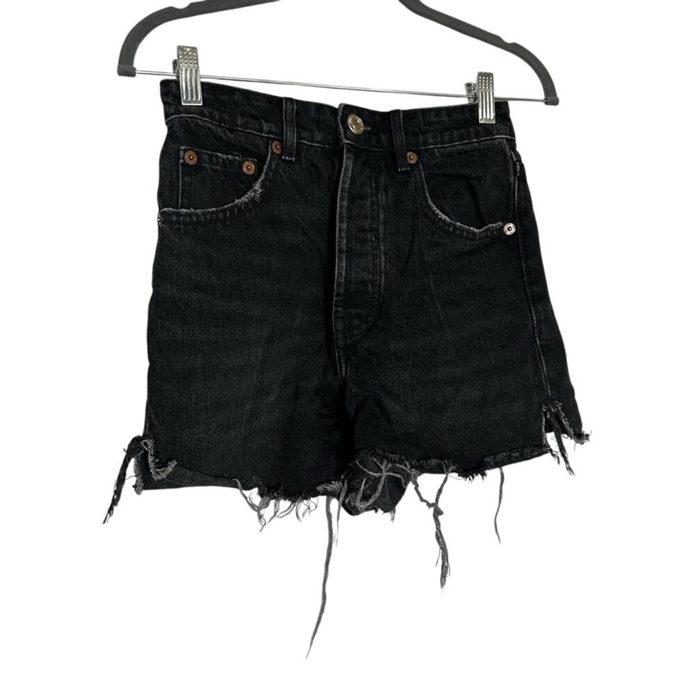 Zara 100% Cotton Black Raw Hem Fringe Denim Jean Shorts Size 2